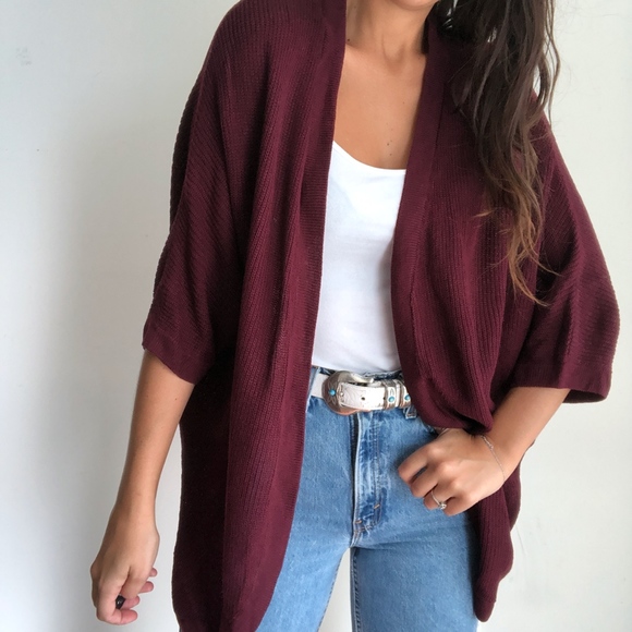 Alice Blue Sweaters - Alice Blue Tira Open Front Knit Cardigan Burgundy